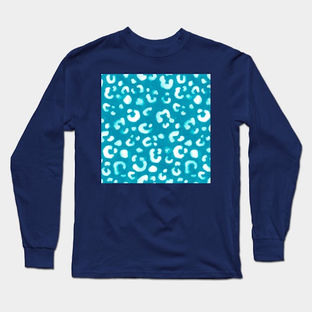 Teal Handmade Leopard Texture Long Sleeve T-Shirt by Carolina Díaz